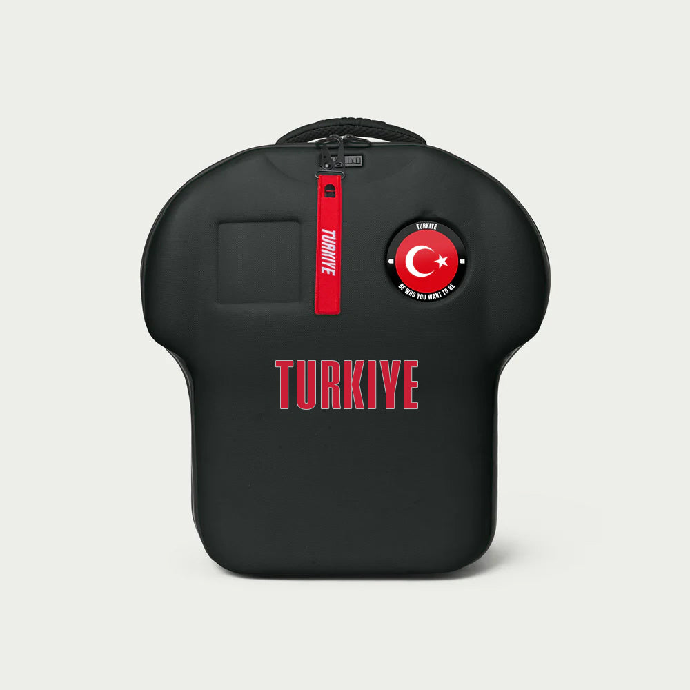 Black bag with 'TURKIYE' text and Turkish flag design on a light gray background