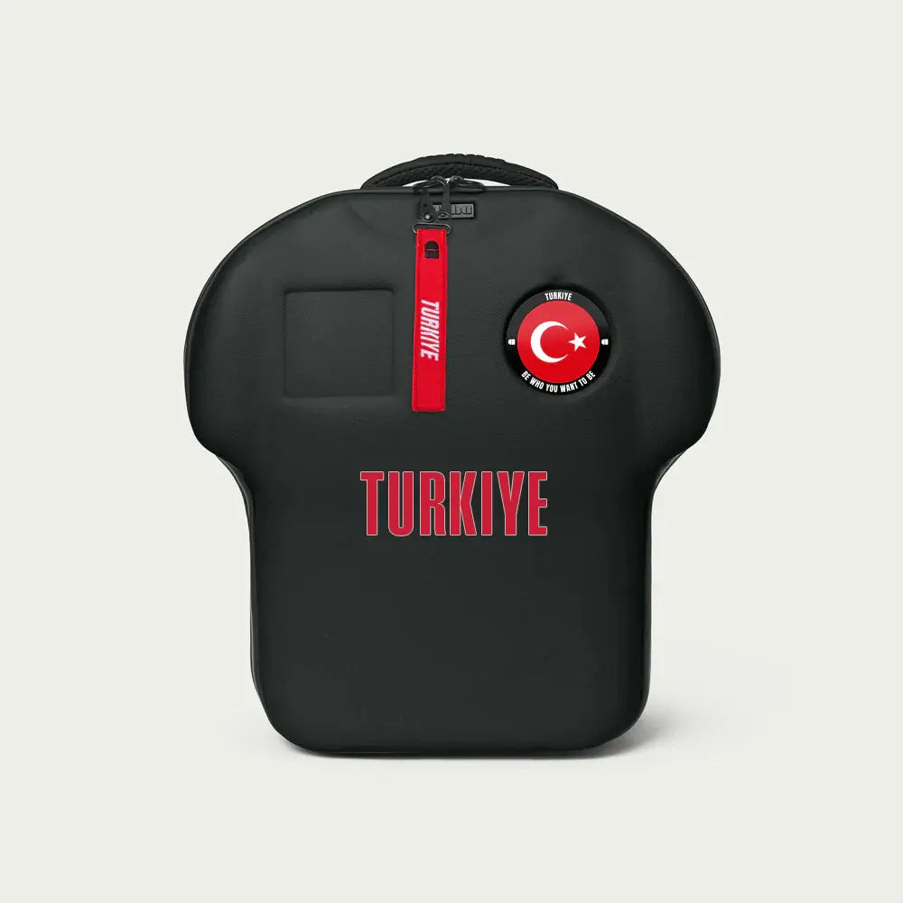 Black bag with 'TURKIYE' text and Turkish flag design on a light gray background