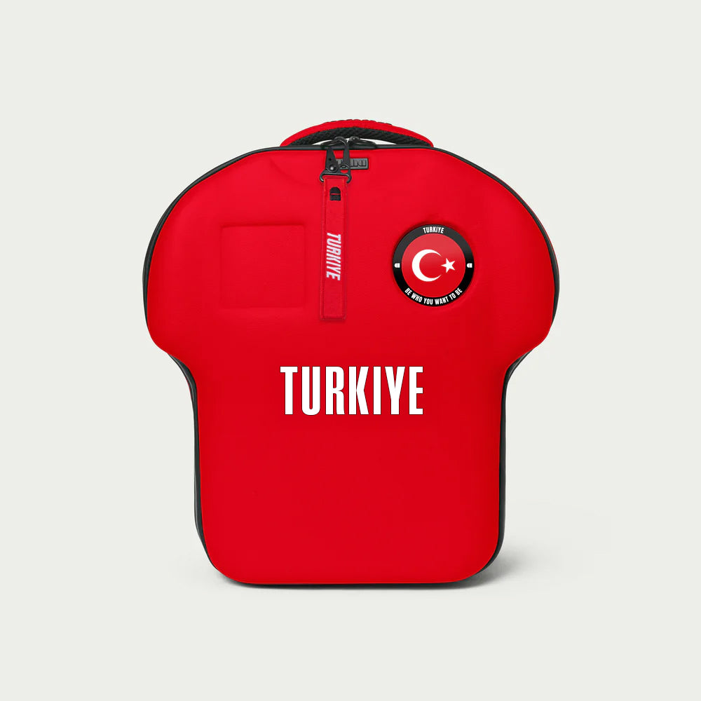 Red bag with 'TURKIYE' text and Turkish flag design on a light gray background