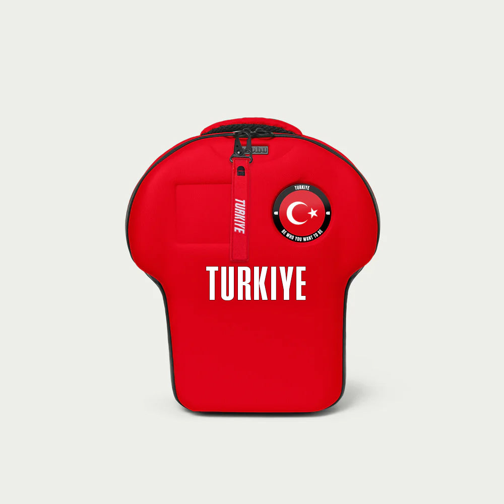 Red bag with 'Turkiye' text and Turkish flag design on a light gray background
