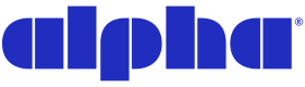 Alpha logo in blue on a white background
