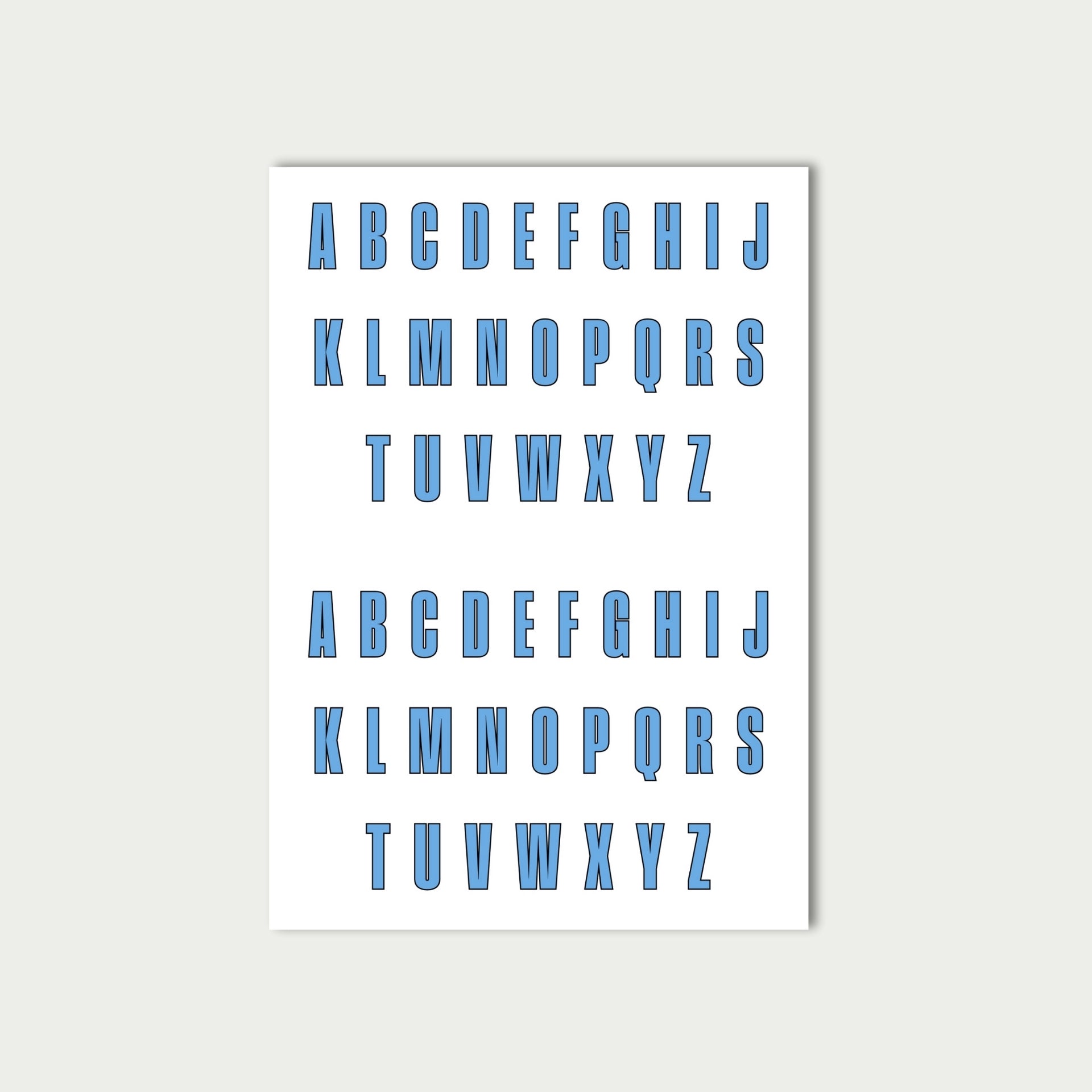 Baby Blue Letter Stickers Sheet