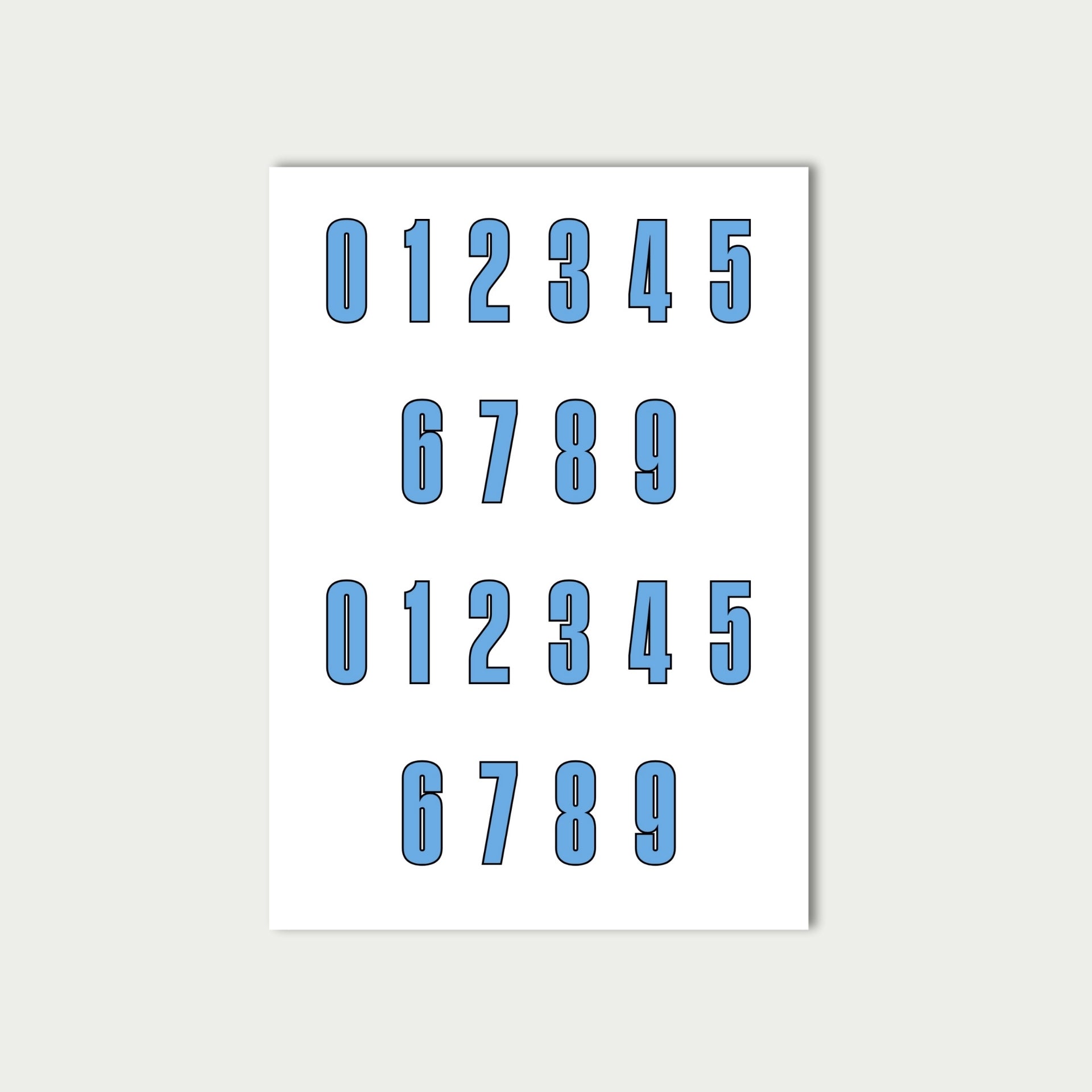 Baby Blue Number Stickers Sheet
