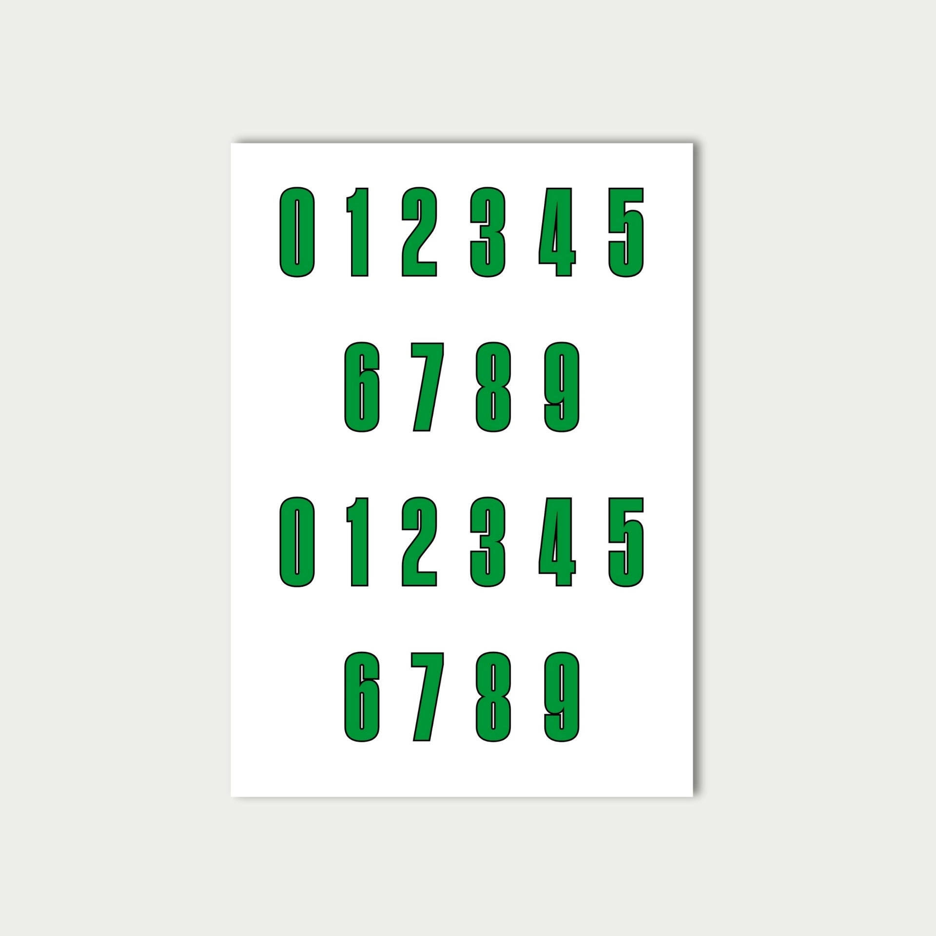 Green Number Stickers Sheet