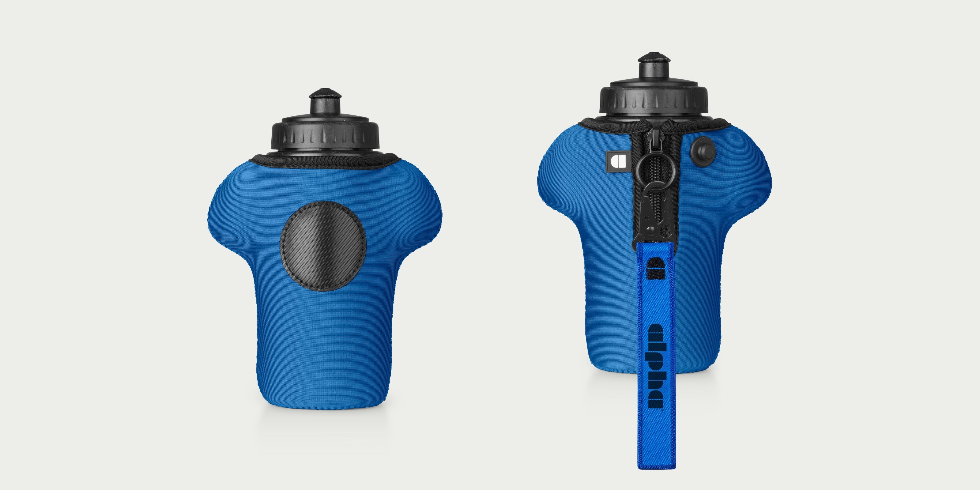 shirt-shaped bottle sleeve front and back in blue by alpha