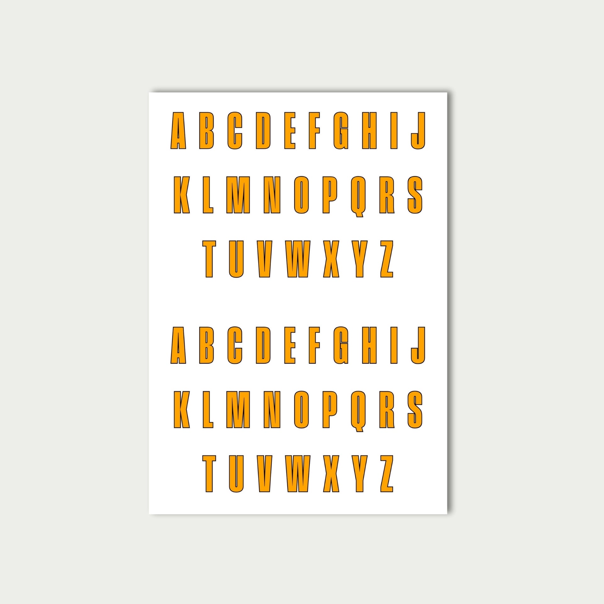 Orange Letter Stickers Sheet