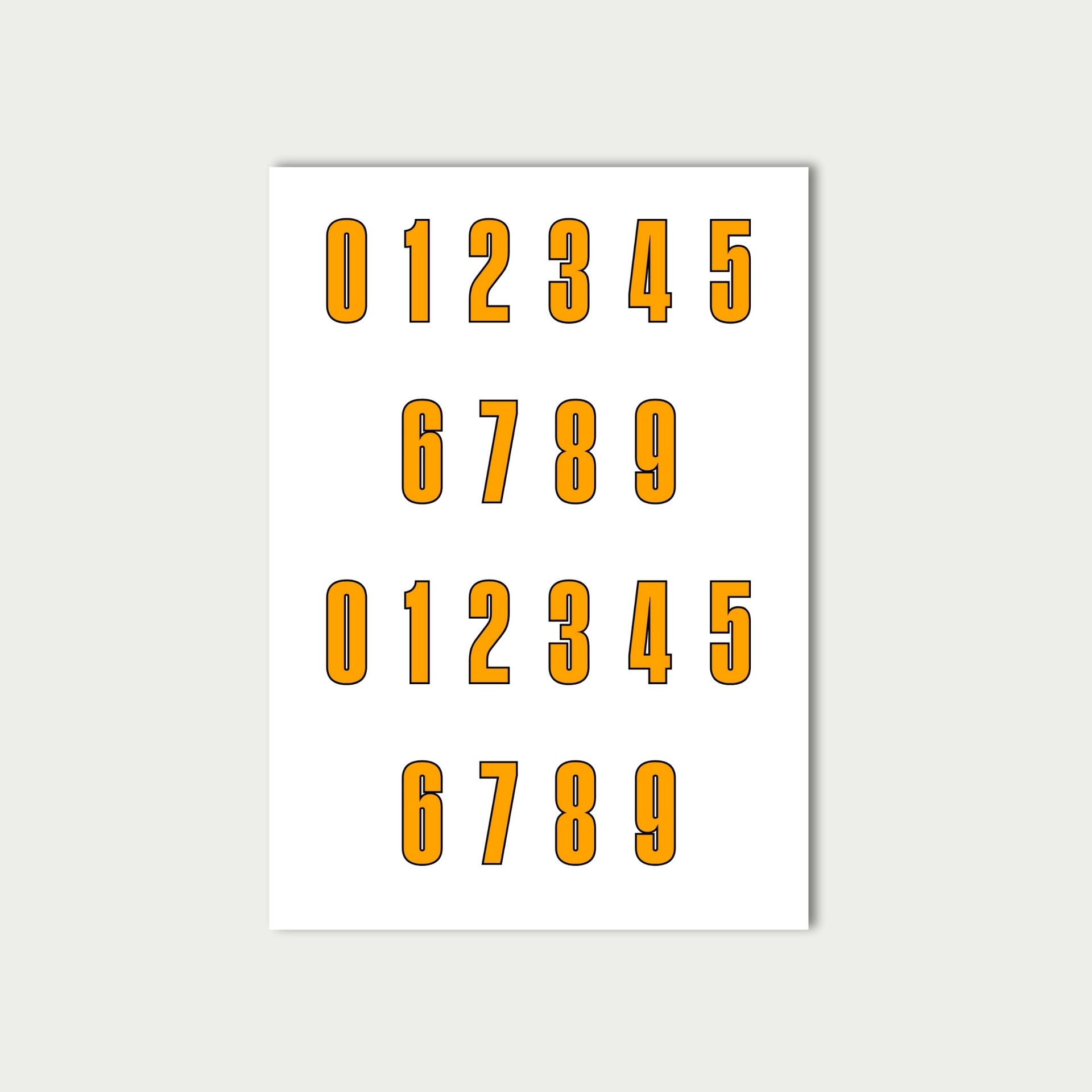 Orange Number Stickers Sheet
