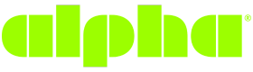 Alpha logo in neon on a white background