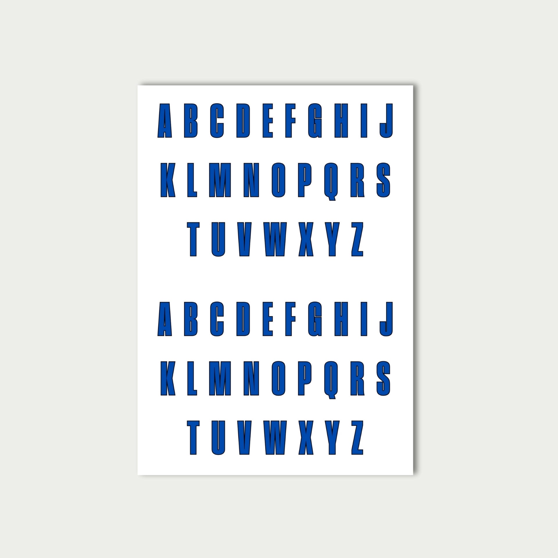 Blue Letter Stickers Sheet