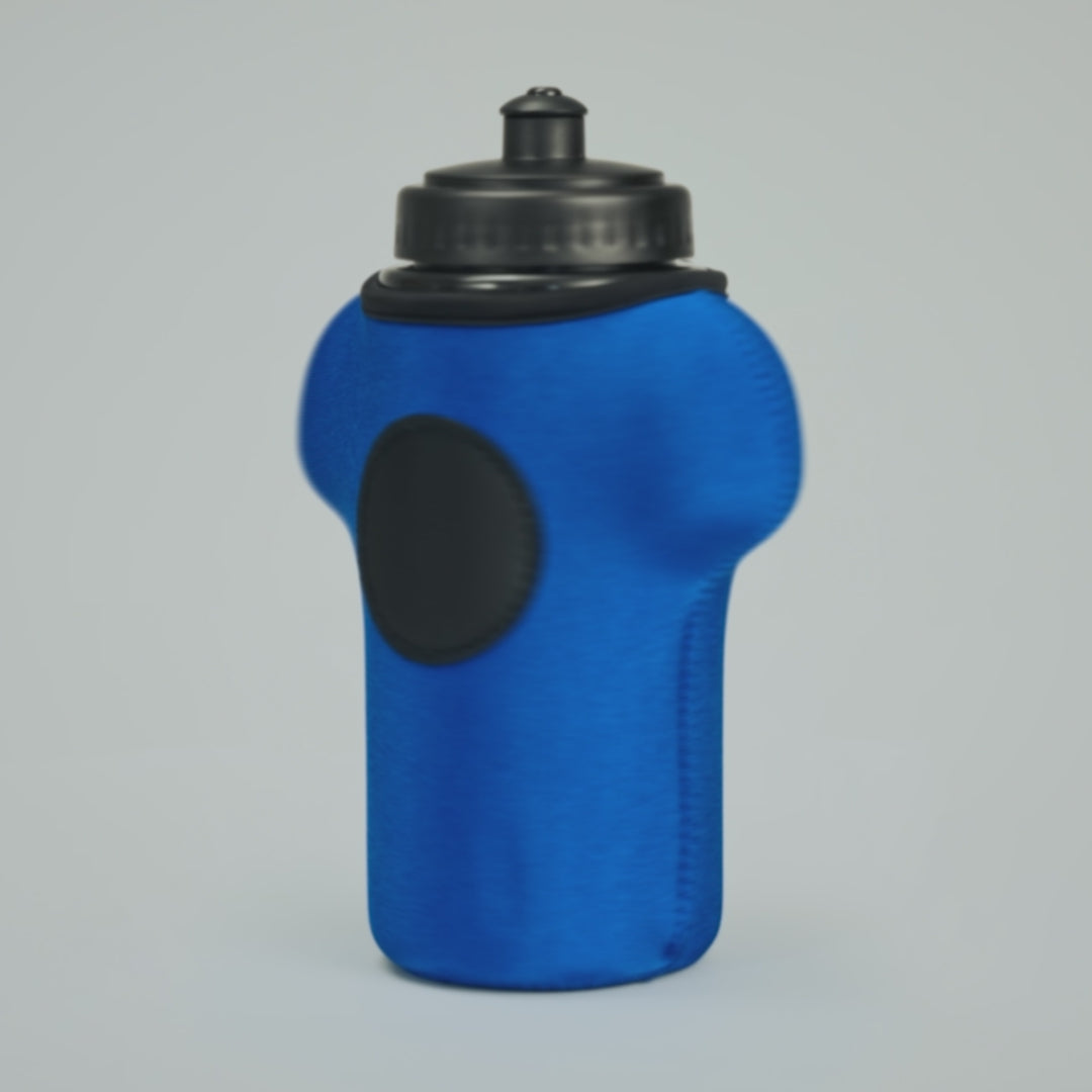 shirt shaped water bottle and sleeve showing the customisation options