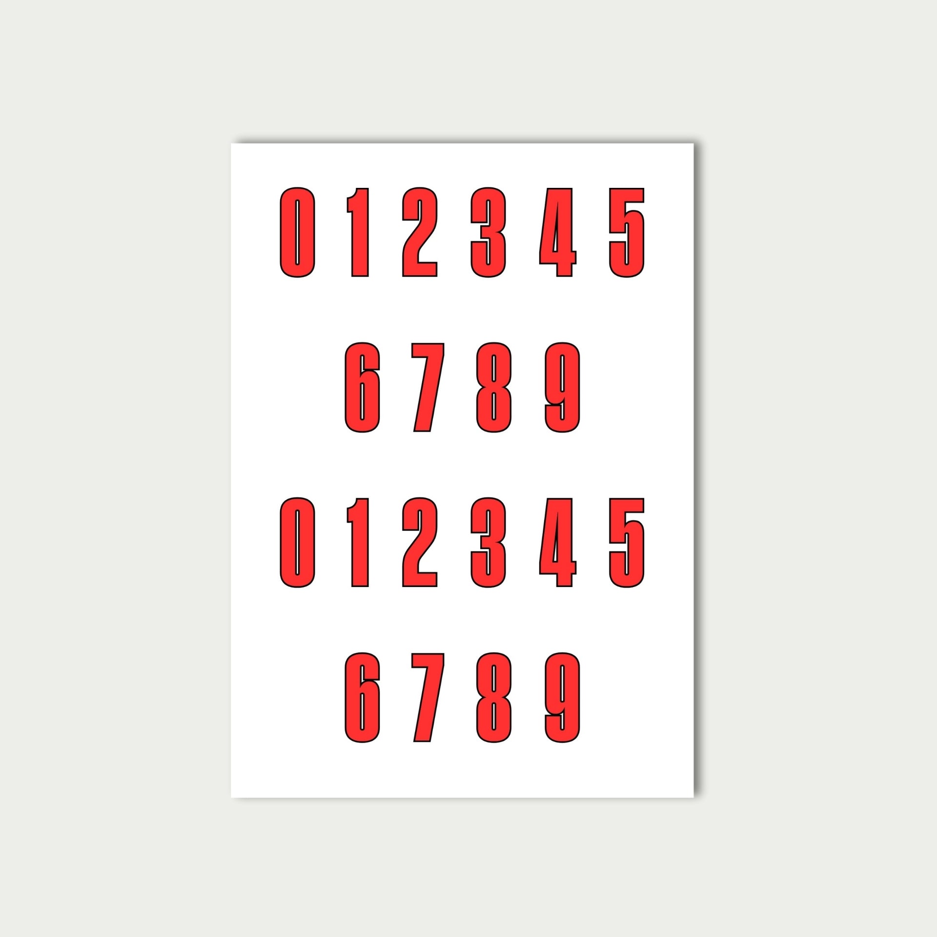 Red Number Stickers Sheet