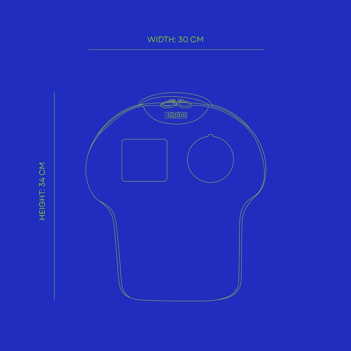 Outline of a shirt-shaped medium backpack on a blue background