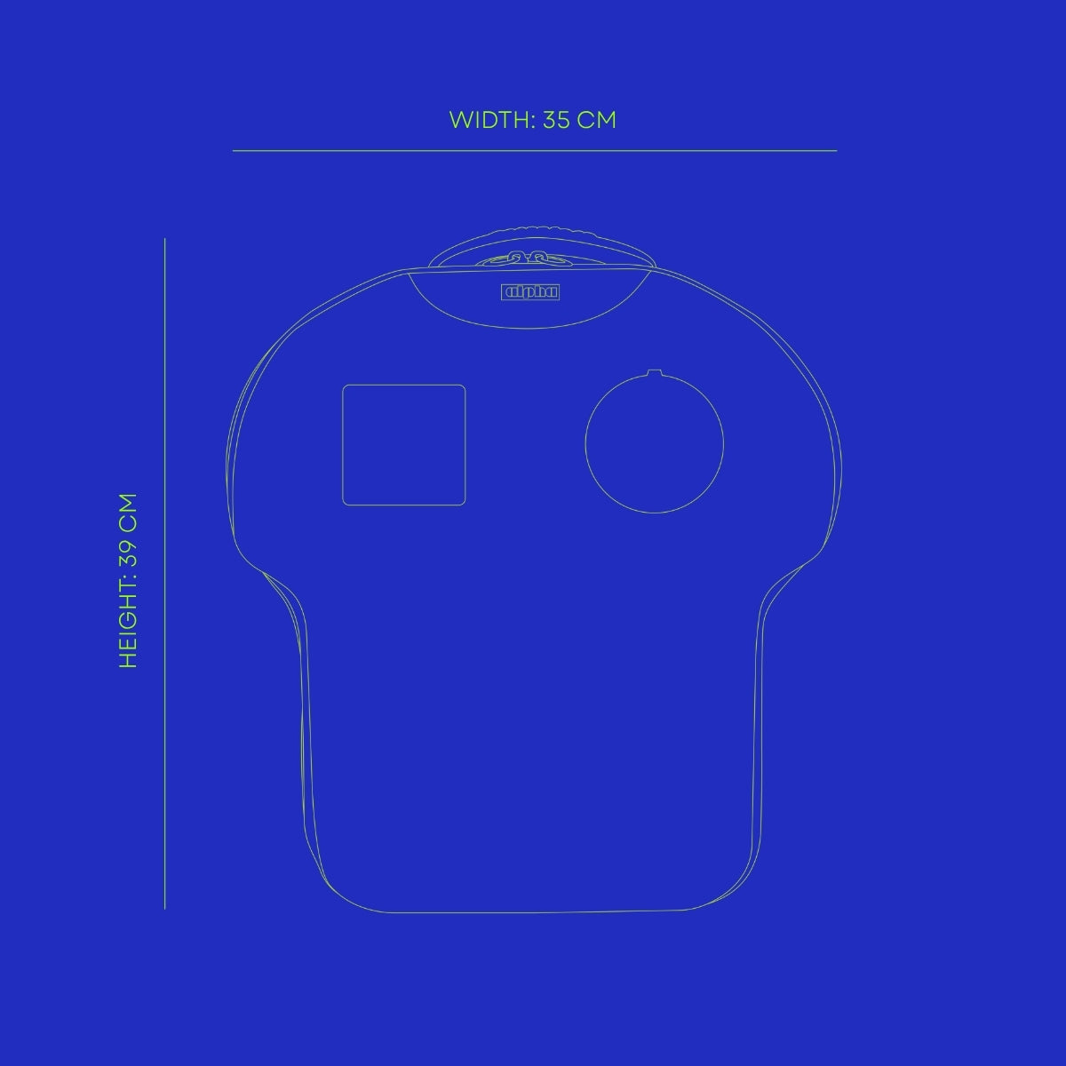 Outline of a product with dimensions on a blue background