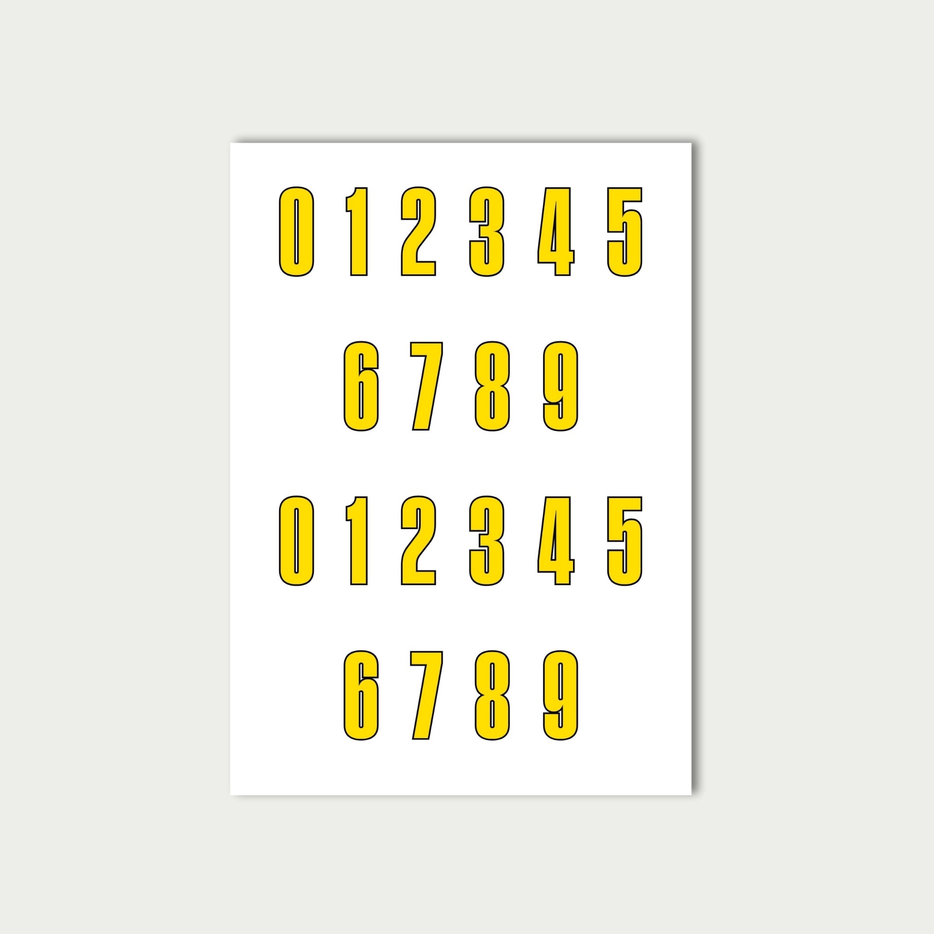 Yellow Number Stickers Sheet